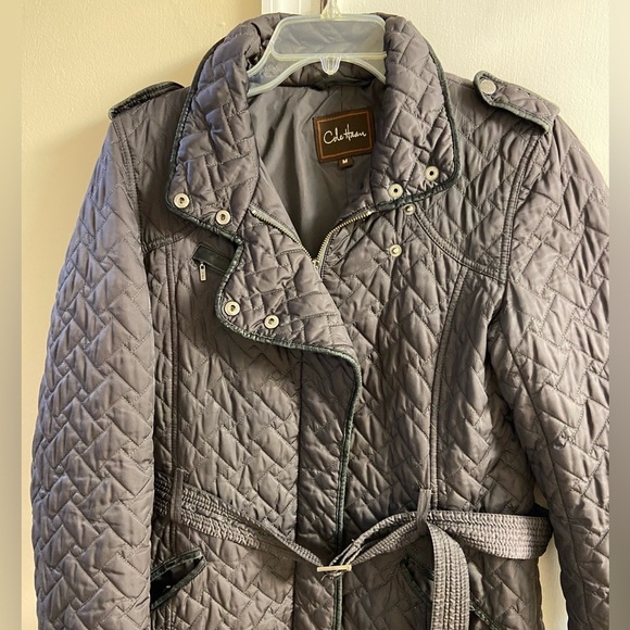 Cole Haan jacket quilted belted grey zip up women Medium - Picture 3 of 13